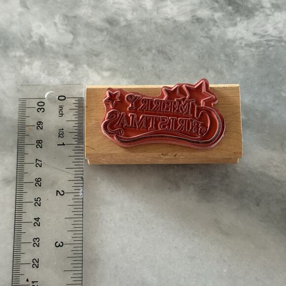 CMC Canadian Maple Collection Merry Christmas Wood Stamp Holiday Phrase Stars - Picture 2 of 4